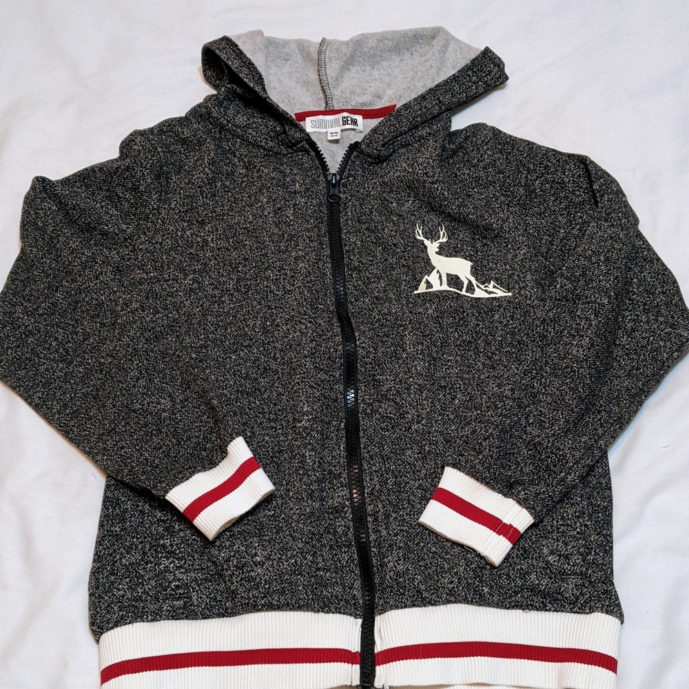 Winter Themed Charcoal Kids Hoodie with Deer Design